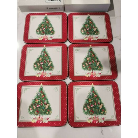 Christmas Tree Jason Products Ltd Cork Designer Collection 6 Coasters 4.5" - Picture 3 of 4